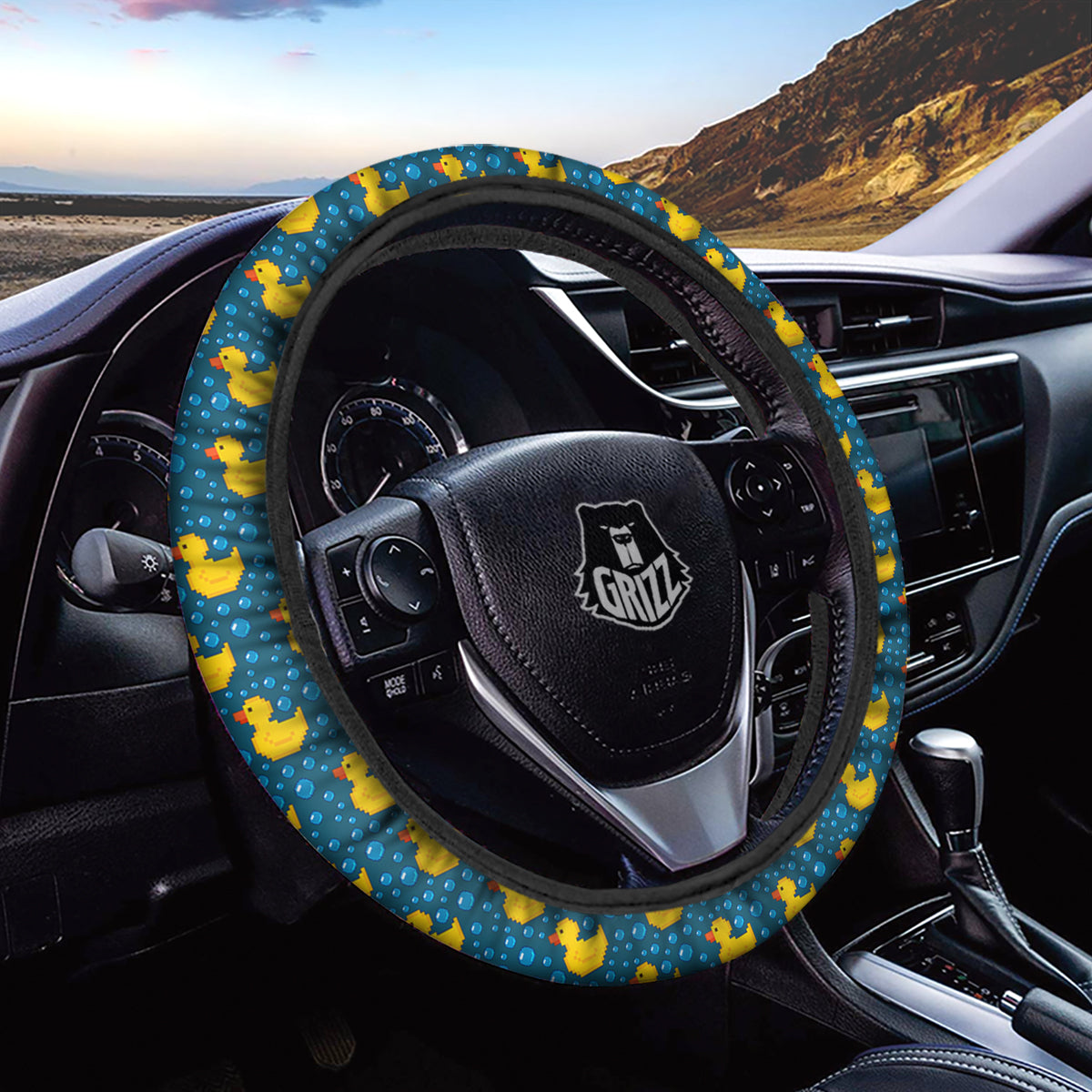 Duck 8-Bit Rubber Print Pattern Car Steering Wheel Cover-grizzshop