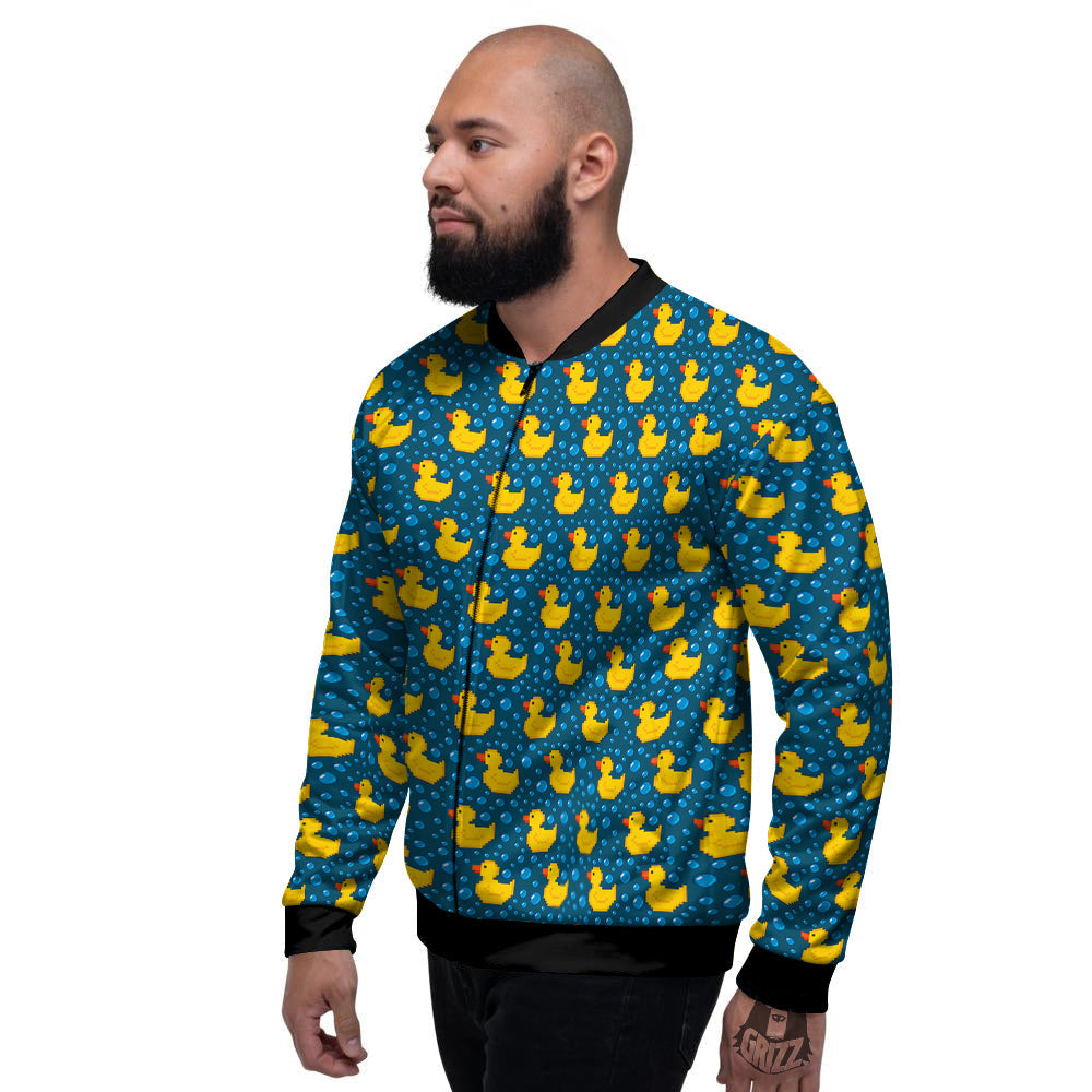 Duck 8-Bit Rubber Print Pattern Men's Bomber Jacket-grizzshop