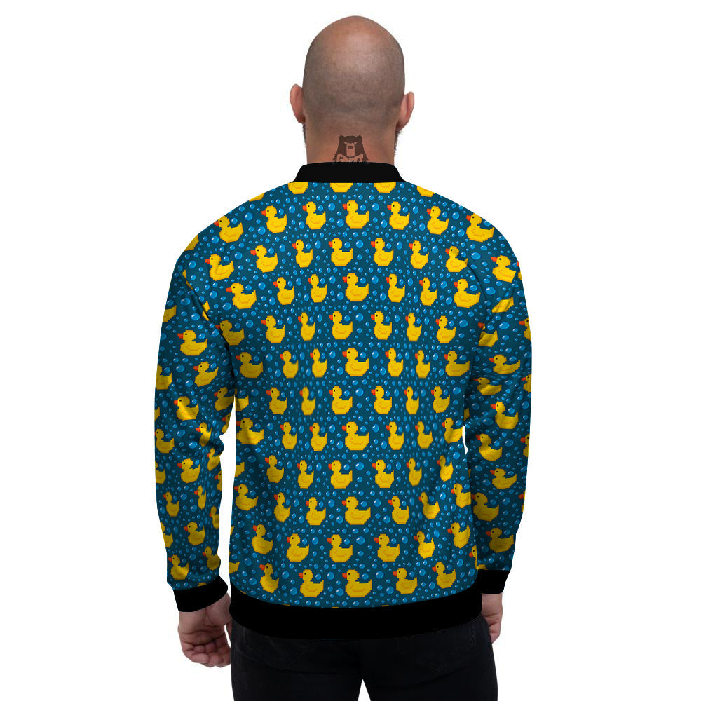 Duck 8-Bit Rubber Print Pattern Men's Bomber Jacket-grizzshop
