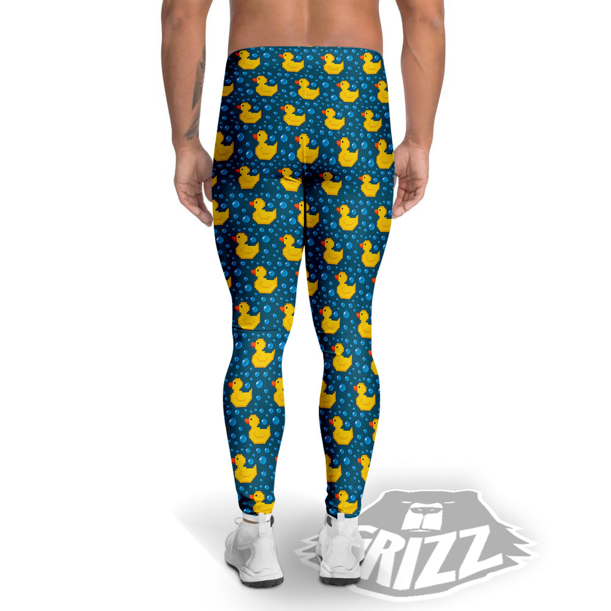 Duck 8-Bit Rubber Print Pattern Men's Leggings-grizzshop