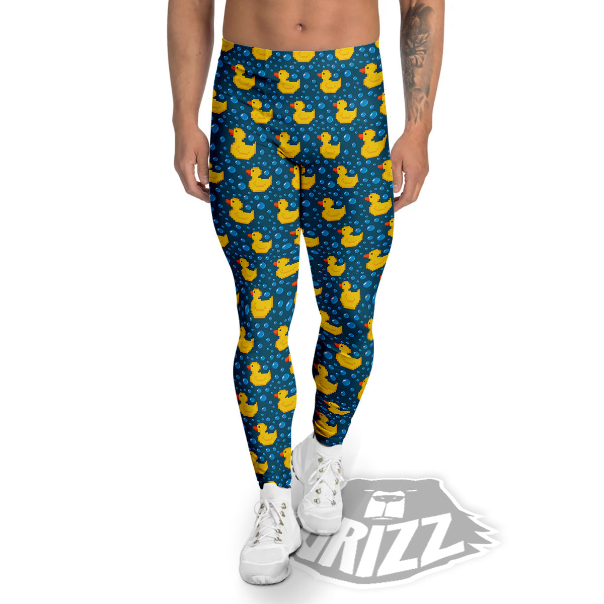 Duck 8-Bit Rubber Print Pattern Men's Leggings-grizzshop