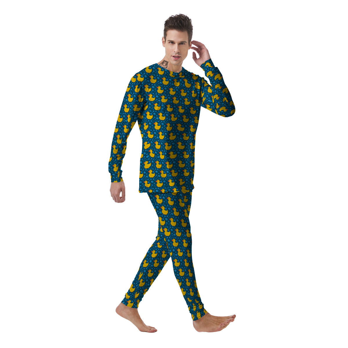 Duck 8-Bit Rubber Print Pattern Men's Pajamas-grizzshop