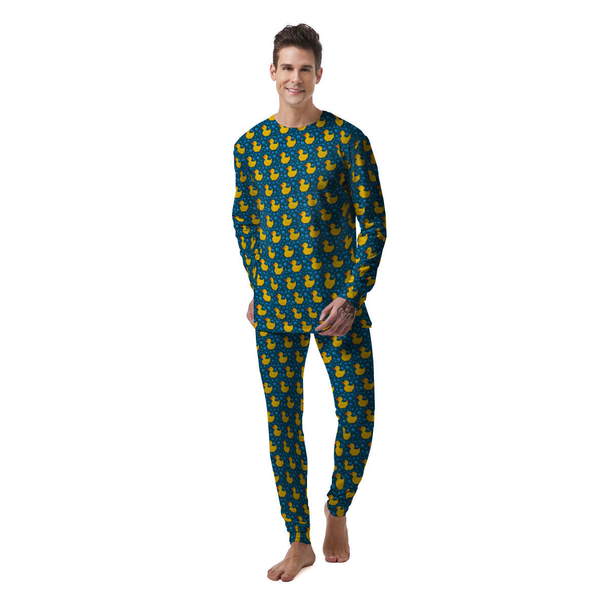 Duck 8-Bit Rubber Print Pattern Men's Pajamas-grizzshop