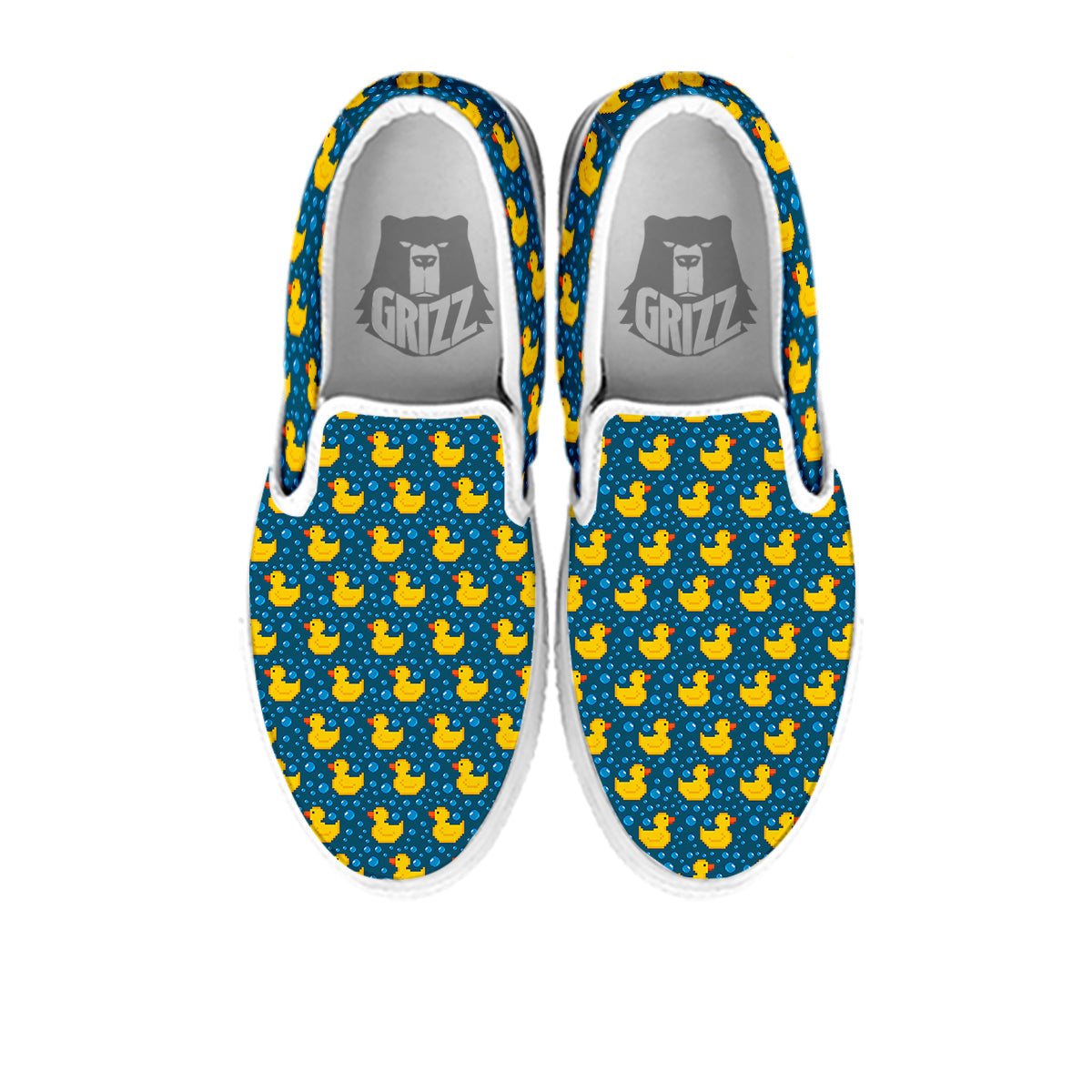 Duck 8-Bit Rubber Print Pattern White Slip On Shoes-grizzshop