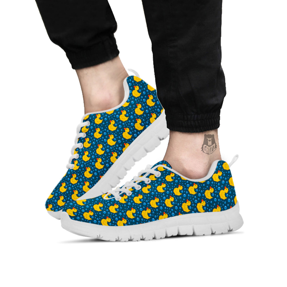 Duck 8-Bit Rubber Print Pattern White Sneaker-grizzshop
