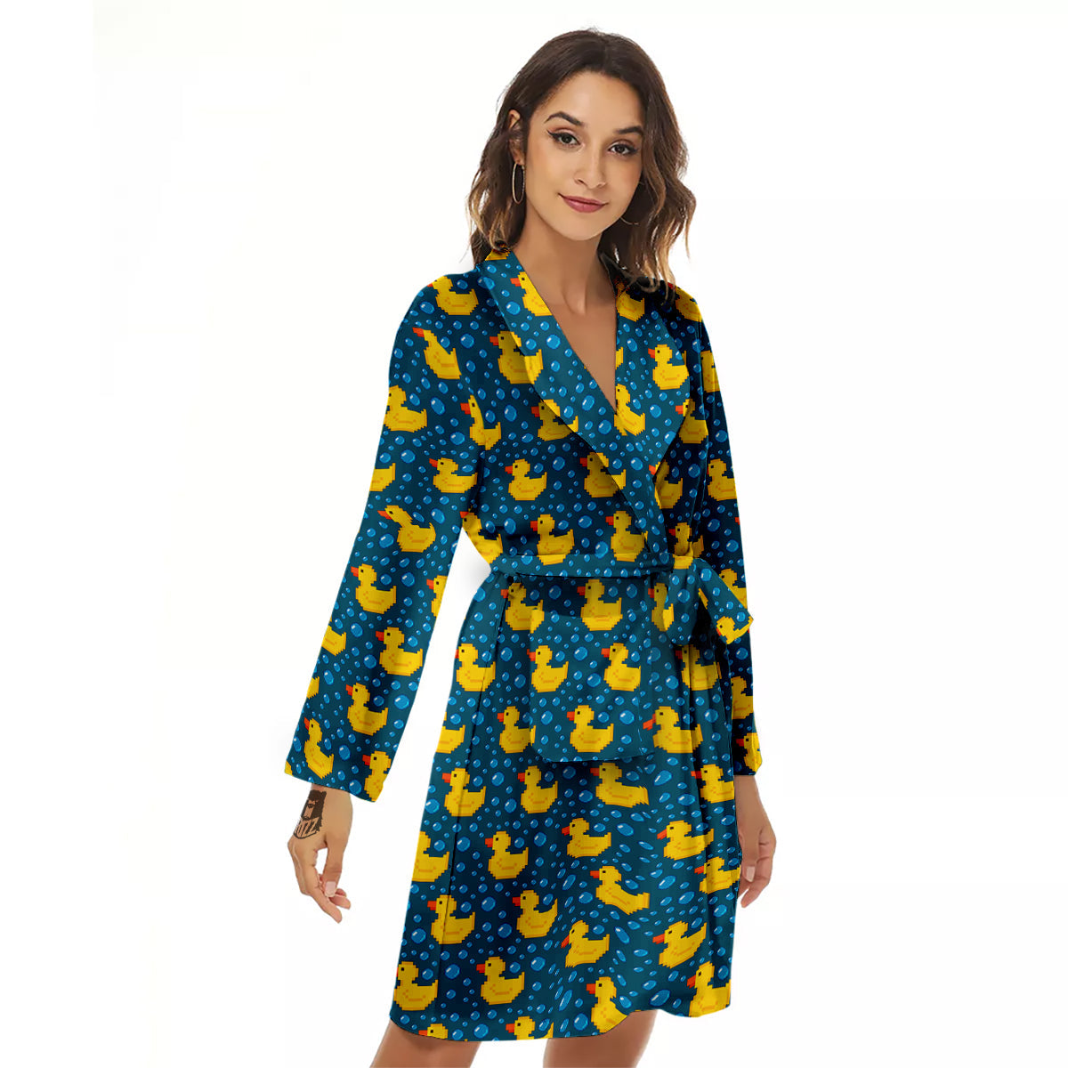 Duck 8-Bit Rubber Print Pattern Women's Robe-grizzshop