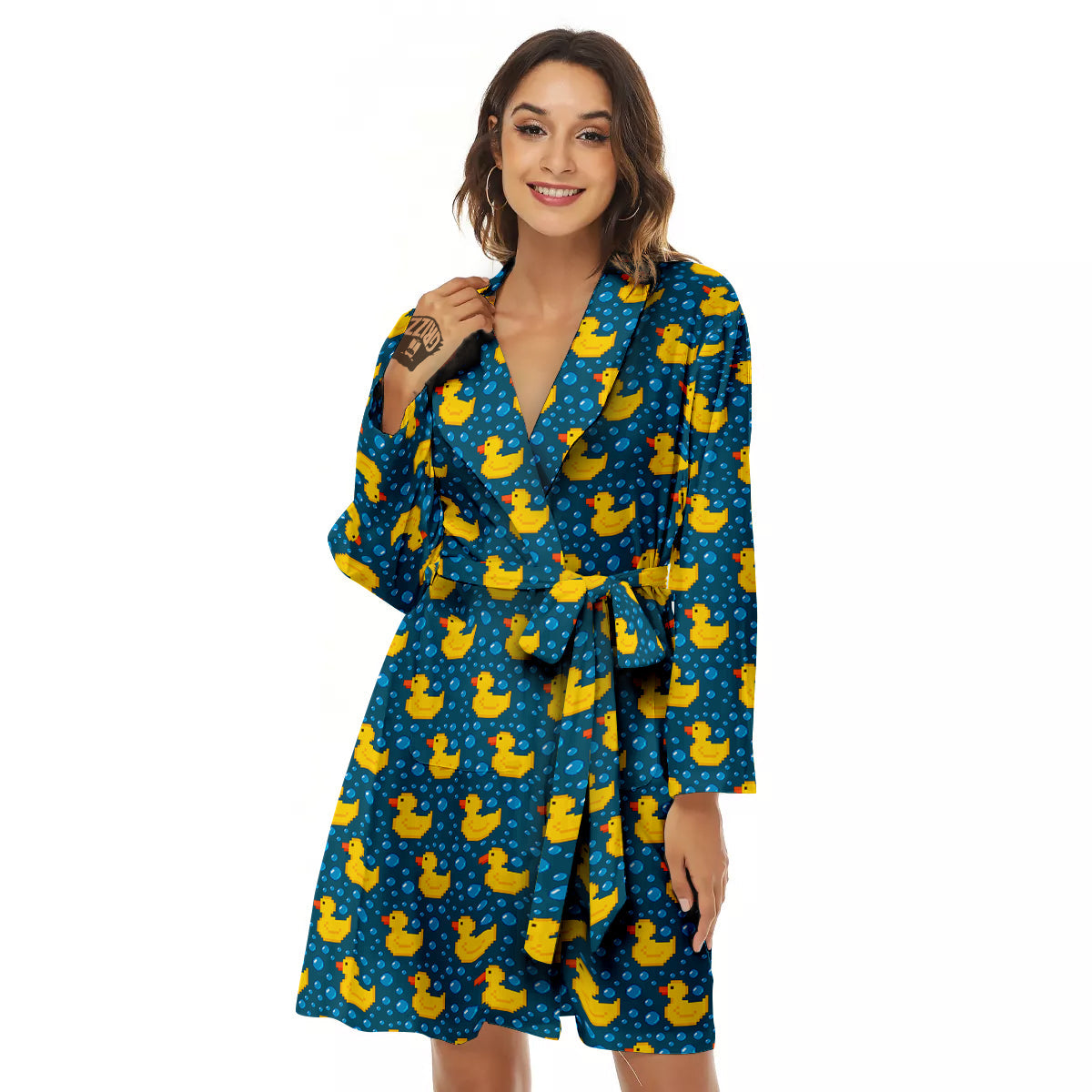 Duck 8-Bit Rubber Print Pattern Women's Robe-grizzshop