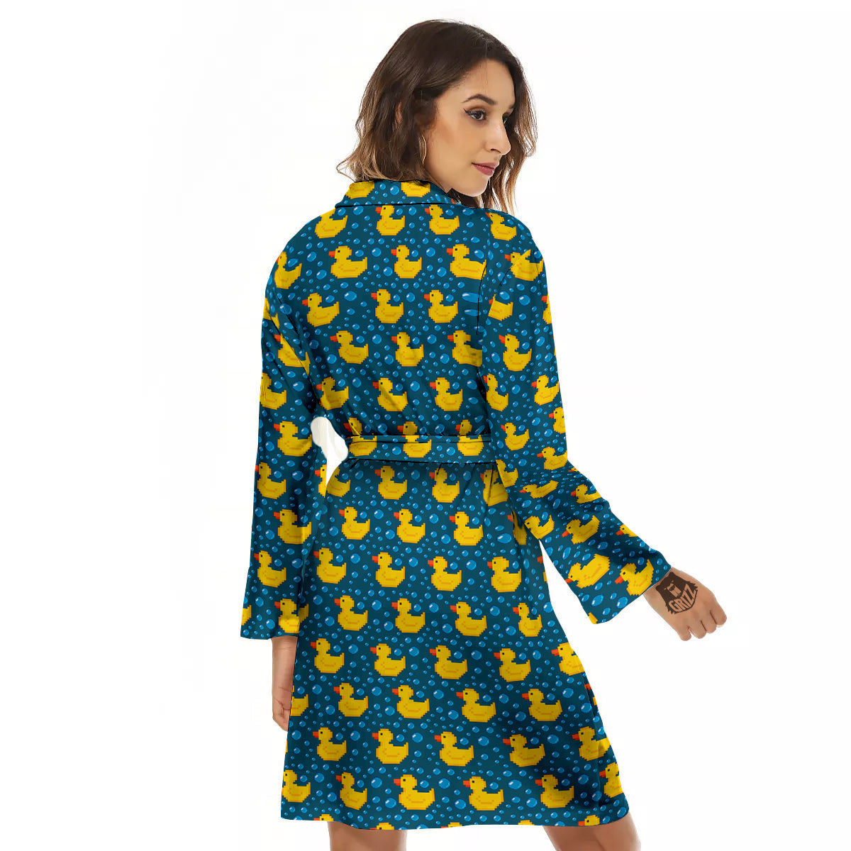 Duck 8-Bit Rubber Print Pattern Women's Robe-grizzshop
