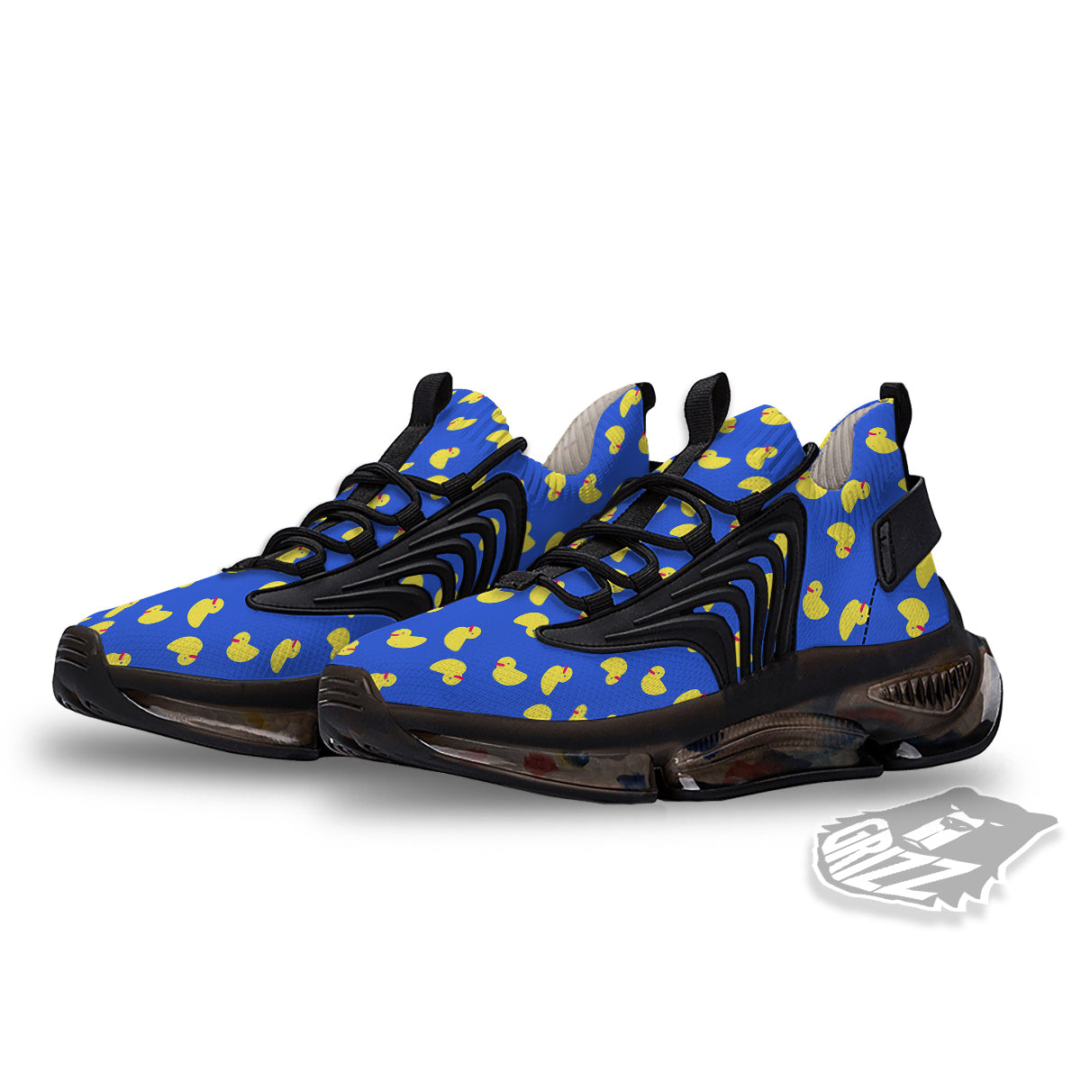 Duck Blue Yellow Print Pattern Black Gym Shoes-grizzshop