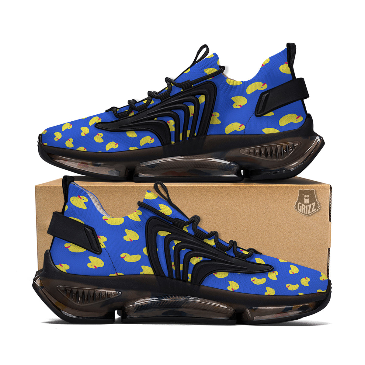 Duck Blue Yellow Print Pattern Black Gym Shoes-grizzshop