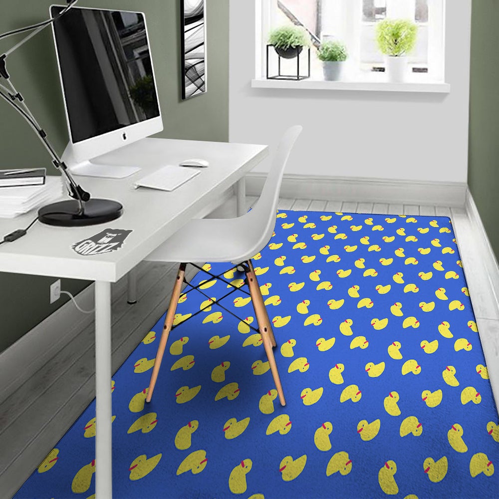 Duck Blue Yellow Print Pattern Floor Mat-grizzshop