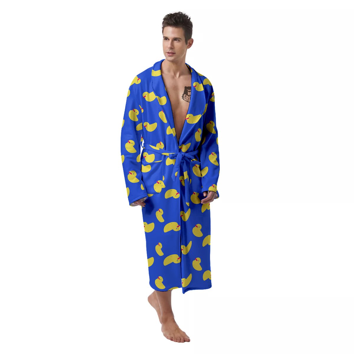 Duck Blue Yellow Print Pattern Men's Robe-grizzshop