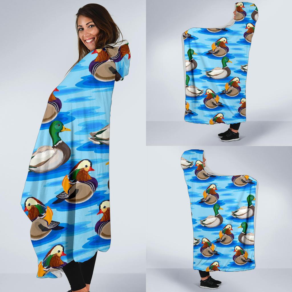 Duck Mallard Pattern Print Hooded Blanket-grizzshop