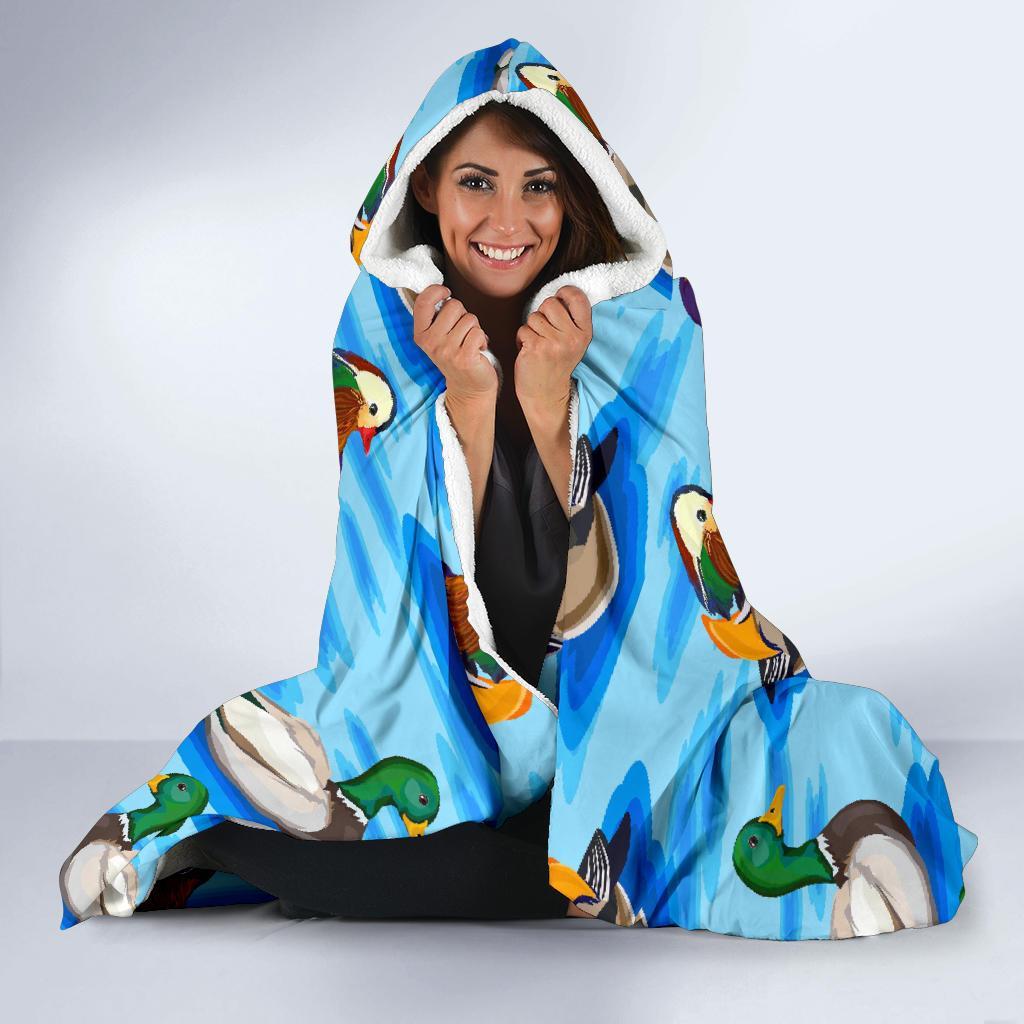 Duck Mallard Pattern Print Hooded Blanket-grizzshop