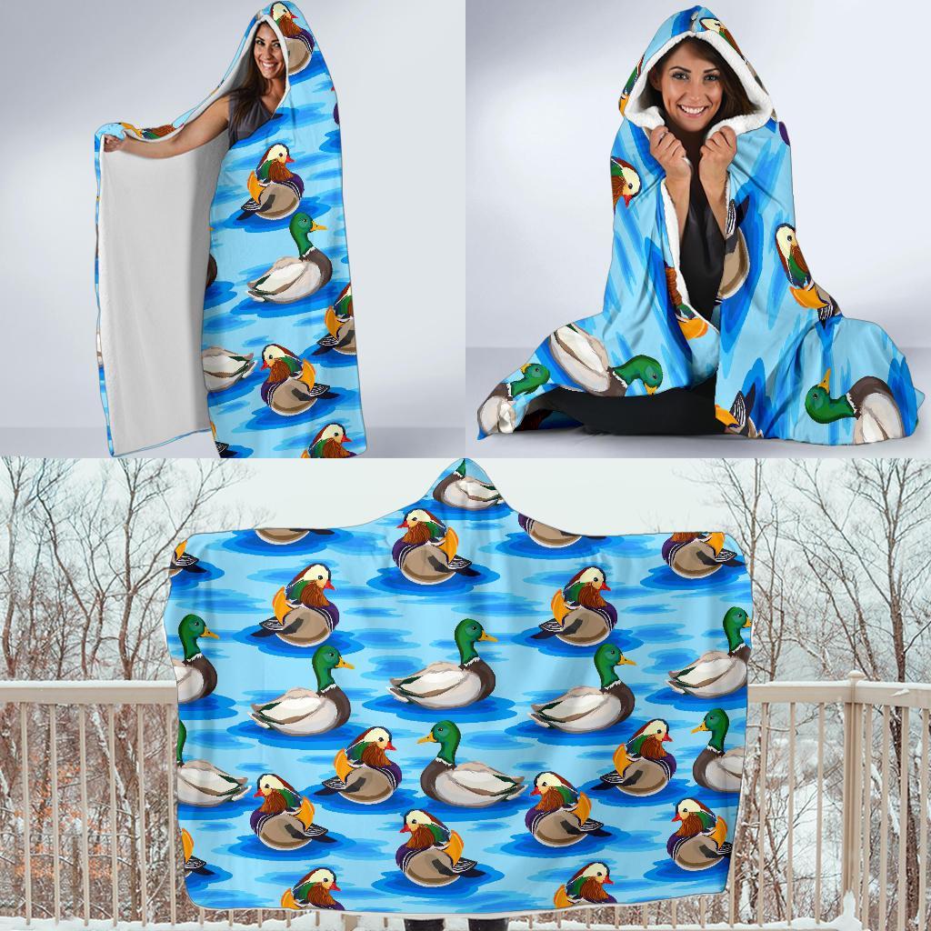 Duck Mallard Pattern Print Hooded Blanket-grizzshop