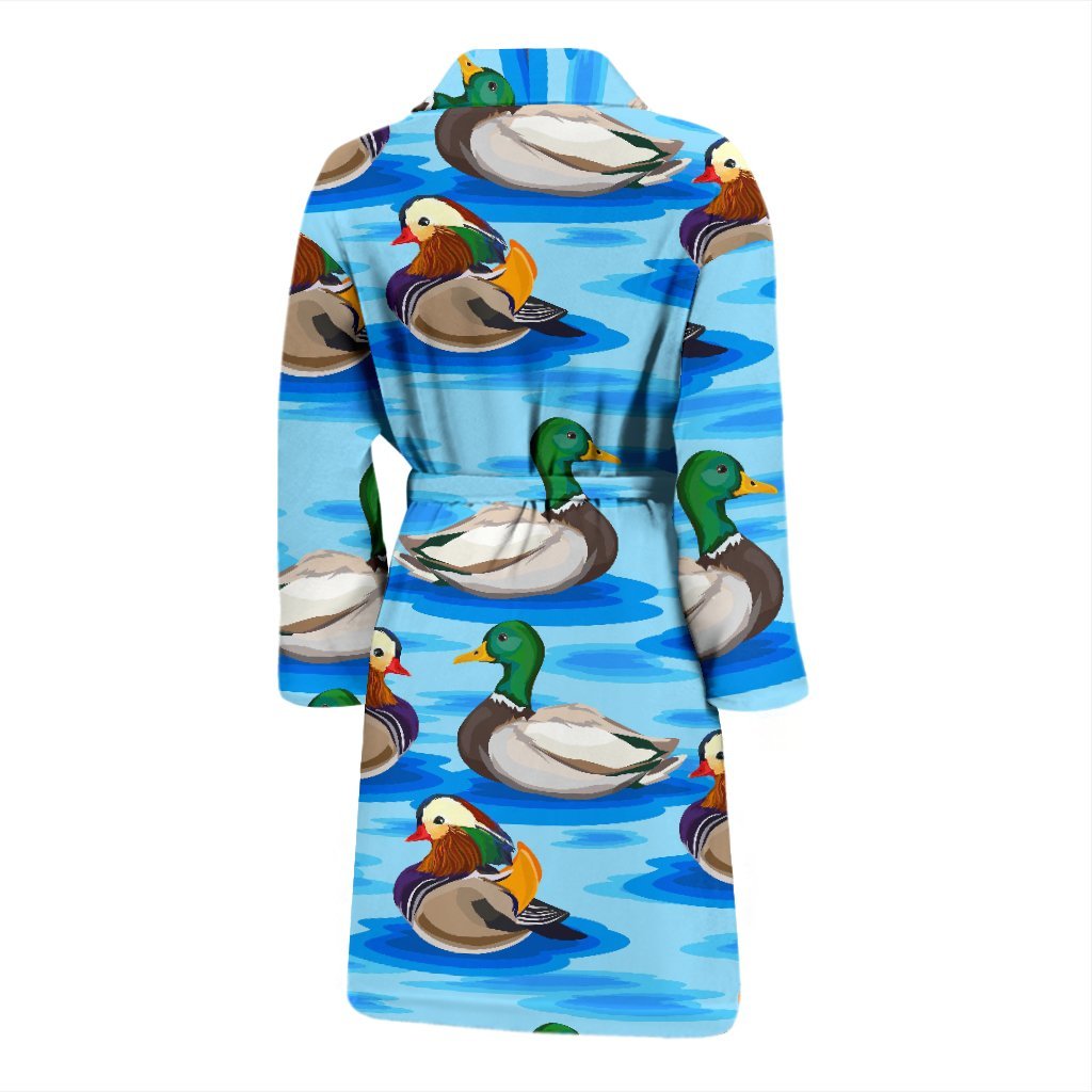 Duck Mallard Pattern Print Men Long Robe-grizzshop