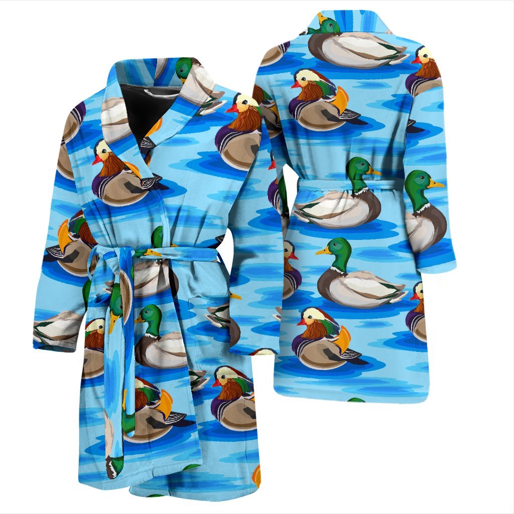 Duck Mallard Pattern Print Men Long Robe-grizzshop