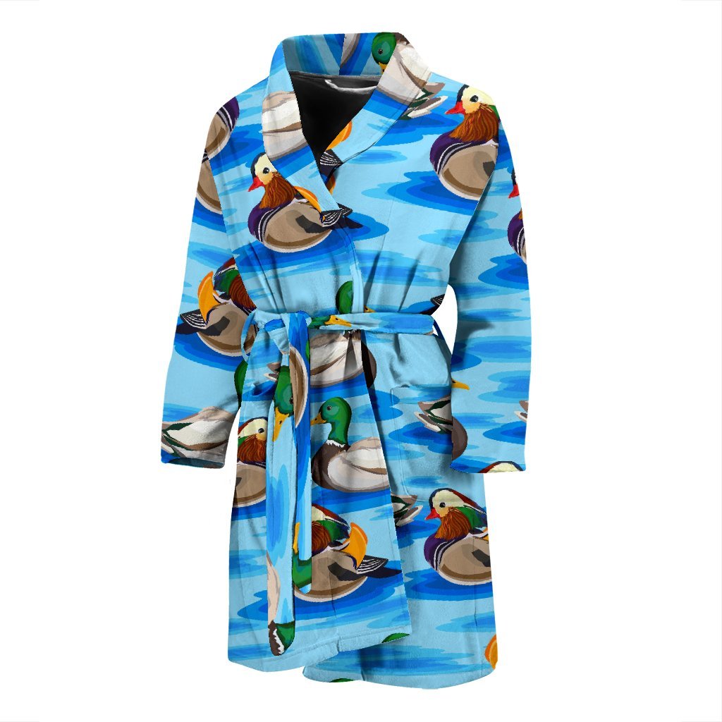 Duck Mallard Pattern Print Men Long Robe-grizzshop