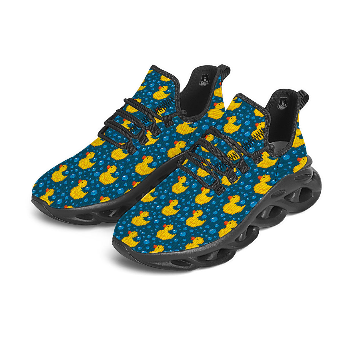 Duck Rubber Pixel Print Pattern Black Running Shoes-grizzshop