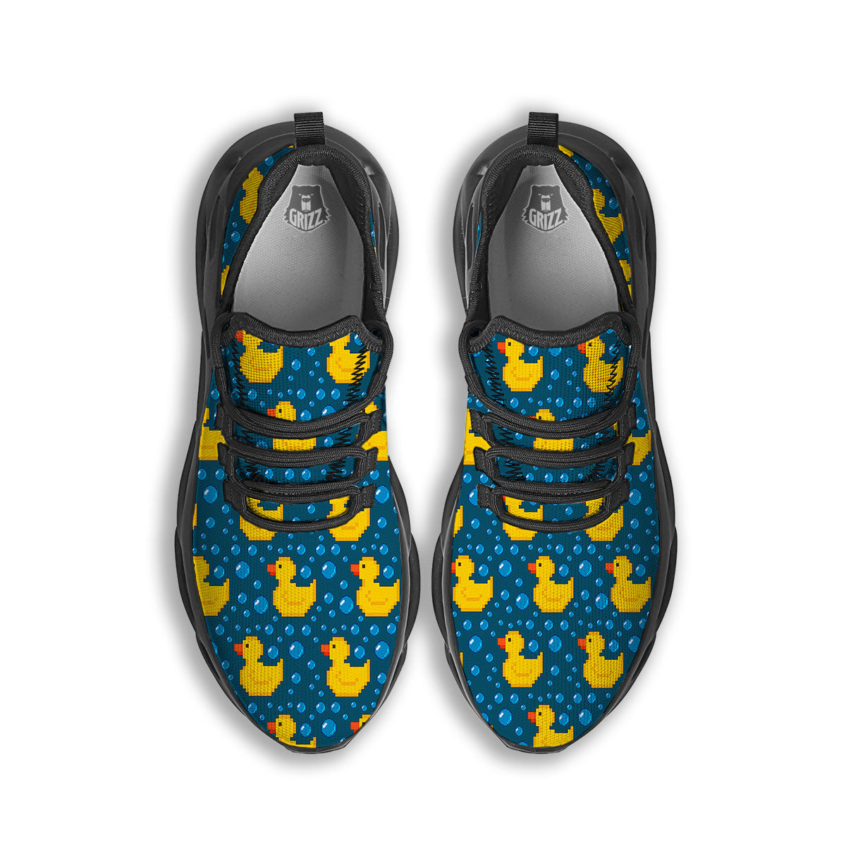 Duck Rubber Pixel Print Pattern Black Running Shoes-grizzshop