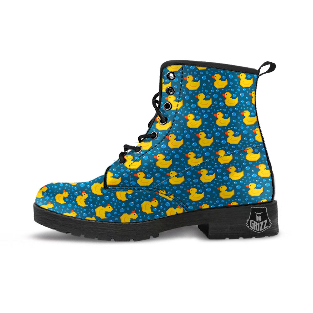 Duck Rubber Pixel Print Pattern Leather Boots-grizzshop
