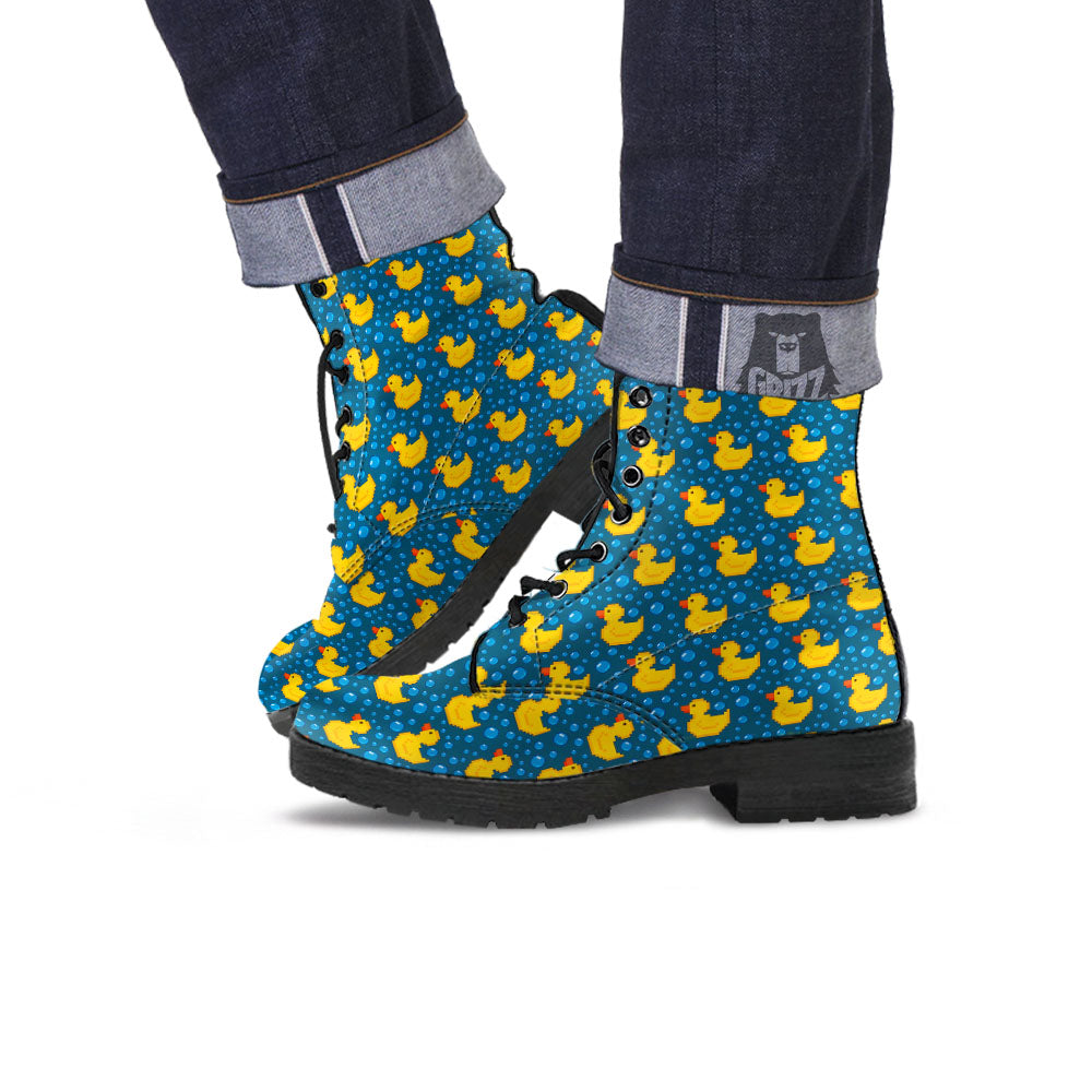 Duck Rubber Pixel Print Pattern Leather Boots-grizzshop