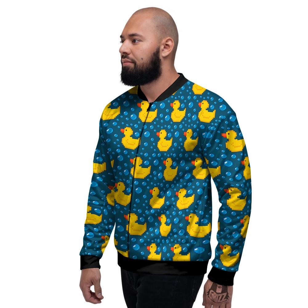 Duck Rubber Pixel Print Pattern Men's Bomber Jacket-grizzshop