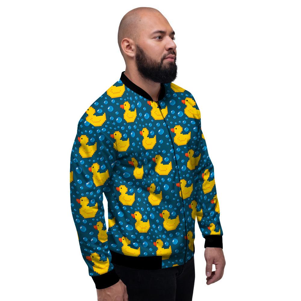 Duck Rubber Pixel Print Pattern Men's Bomber Jacket-grizzshop