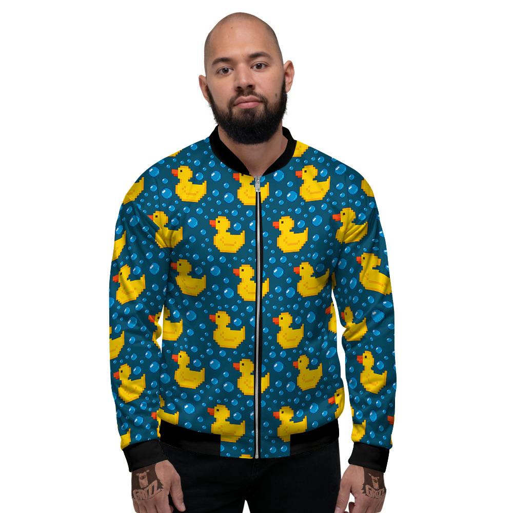 Duck Rubber Pixel Print Pattern Men's Bomber Jacket-grizzshop