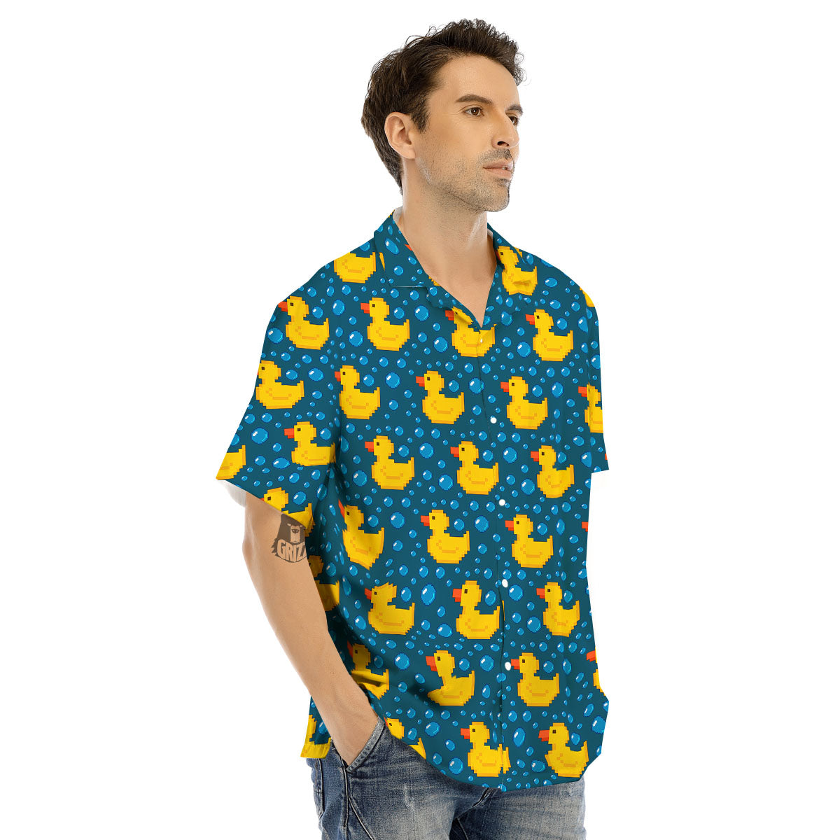 Duck Rubber Pixel Print Pattern Men's Hawaiian Shirt-grizzshop
