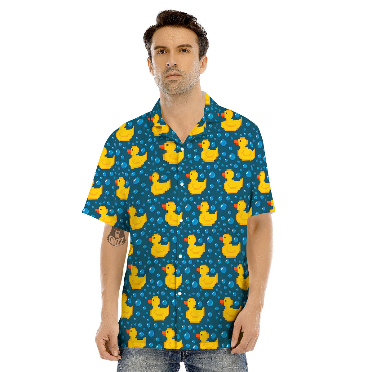 Duck Rubber Pixel Print Pattern Men's Hawaiian Shirt-grizzshop