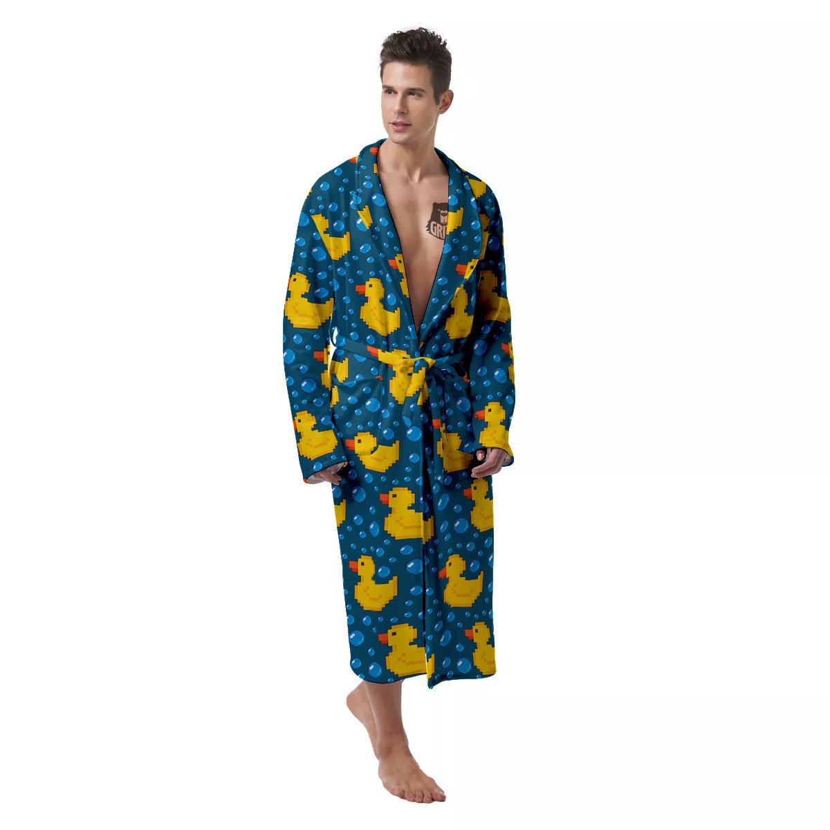 Duck Rubber Pixel Print Pattern Men's Robe-grizzshop