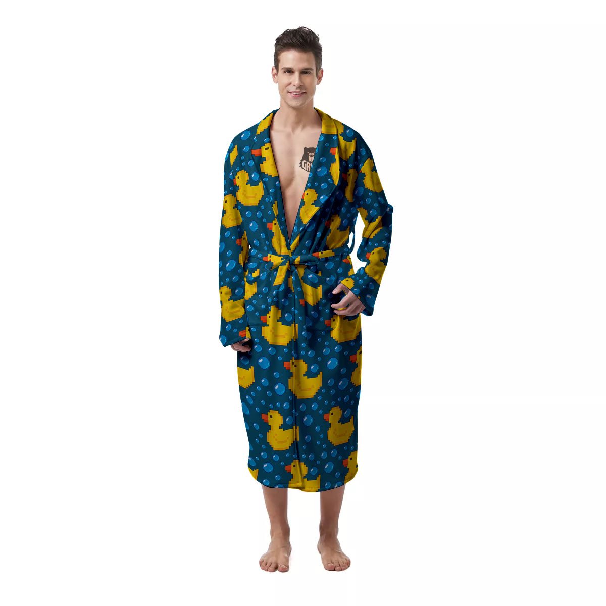 Duck Rubber Pixel Print Pattern Men's Robe-grizzshop