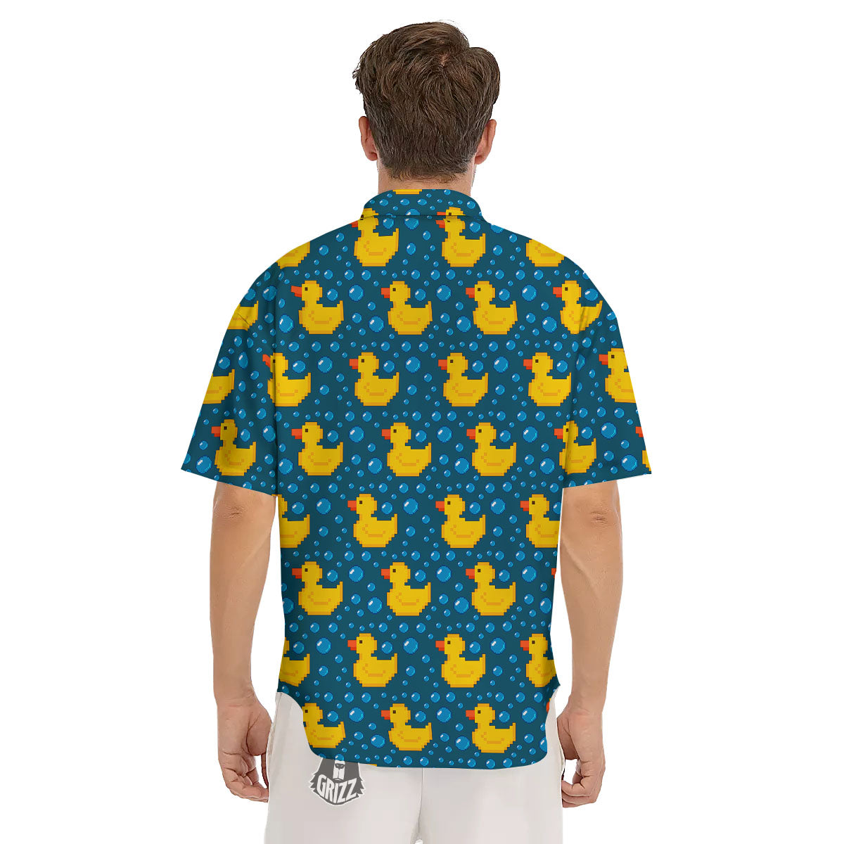 Duck Rubber Pixel Print Pattern Men's Short Sleeve Shirts-grizzshop