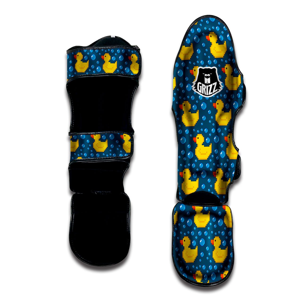 Duck Rubber Pixel Print Pattern Muay Thai Shin Guards-grizzshop