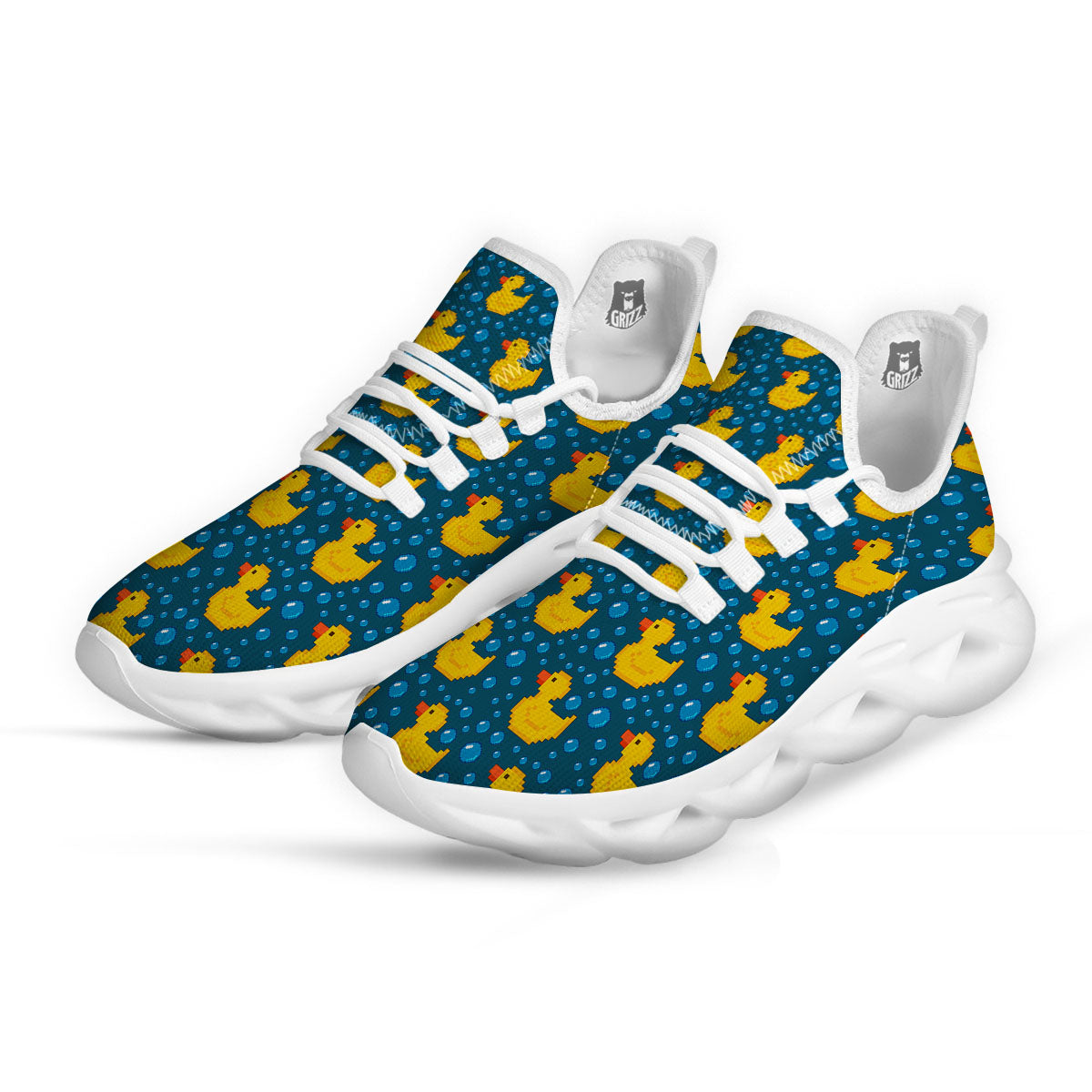 Duck Rubber Pixel Print Pattern White Running Shoes-grizzshop