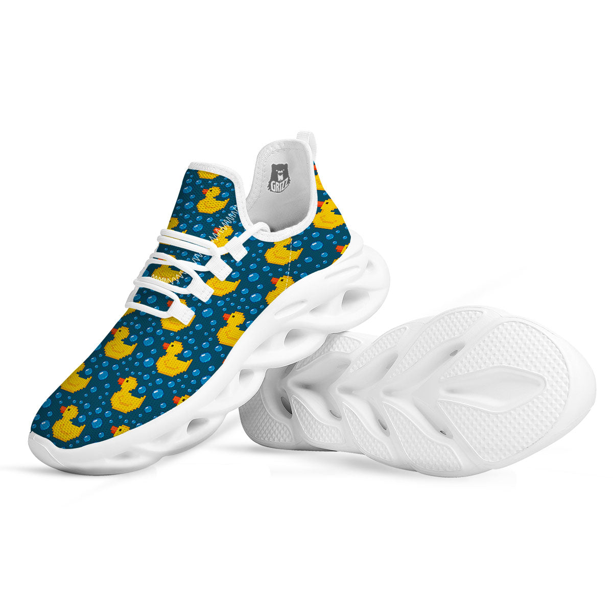 Duck Rubber Pixel Print Pattern White Running Shoes-grizzshop