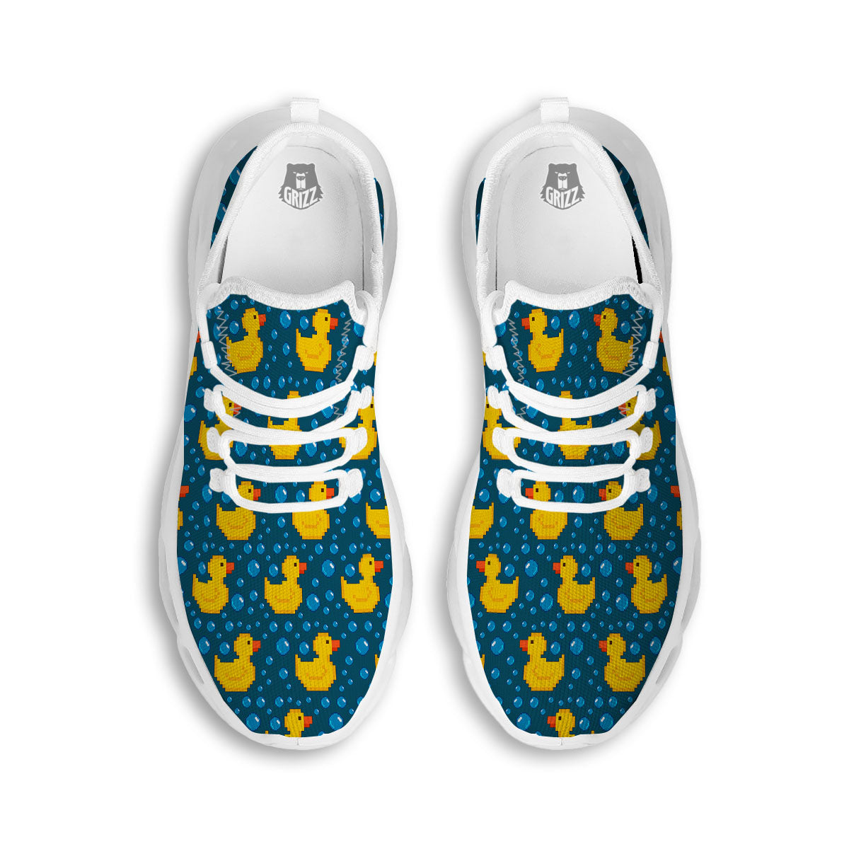 Duck Rubber Pixel Print Pattern White Running Shoes-grizzshop