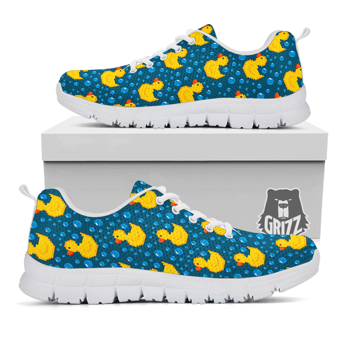 Duck Rubber Pixel Print Pattern White Sneaker-grizzshop