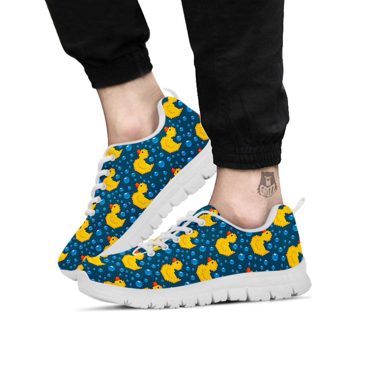 Duck Rubber Pixel Print Pattern White Sneaker-grizzshop