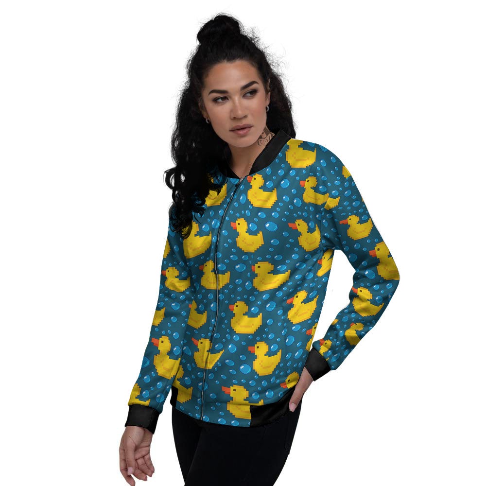 Duck Rubber Pixel Print Pattern Women's Bomber Jacket-grizzshop