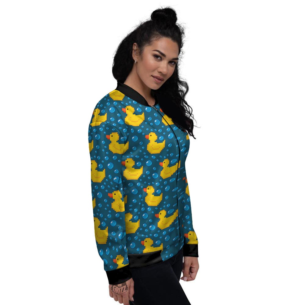 Duck Rubber Pixel Print Pattern Women's Bomber Jacket-grizzshop