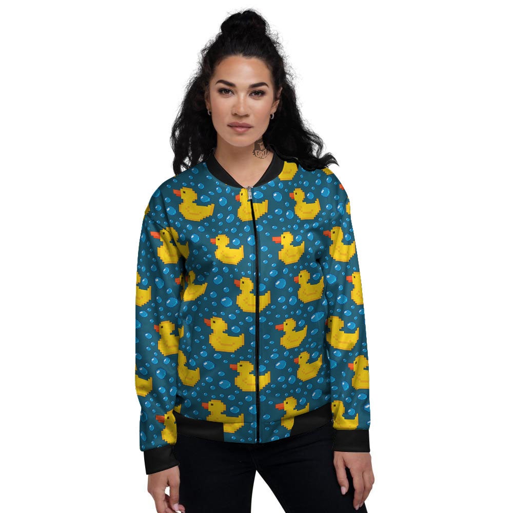 Duck Rubber Pixel Print Pattern Women's Bomber Jacket-grizzshop