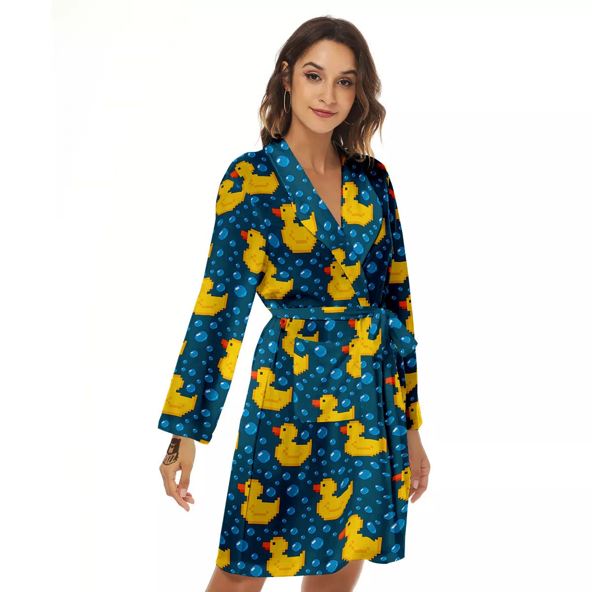 Duck Rubber Pixel Print Pattern Women's Robe-grizzshop