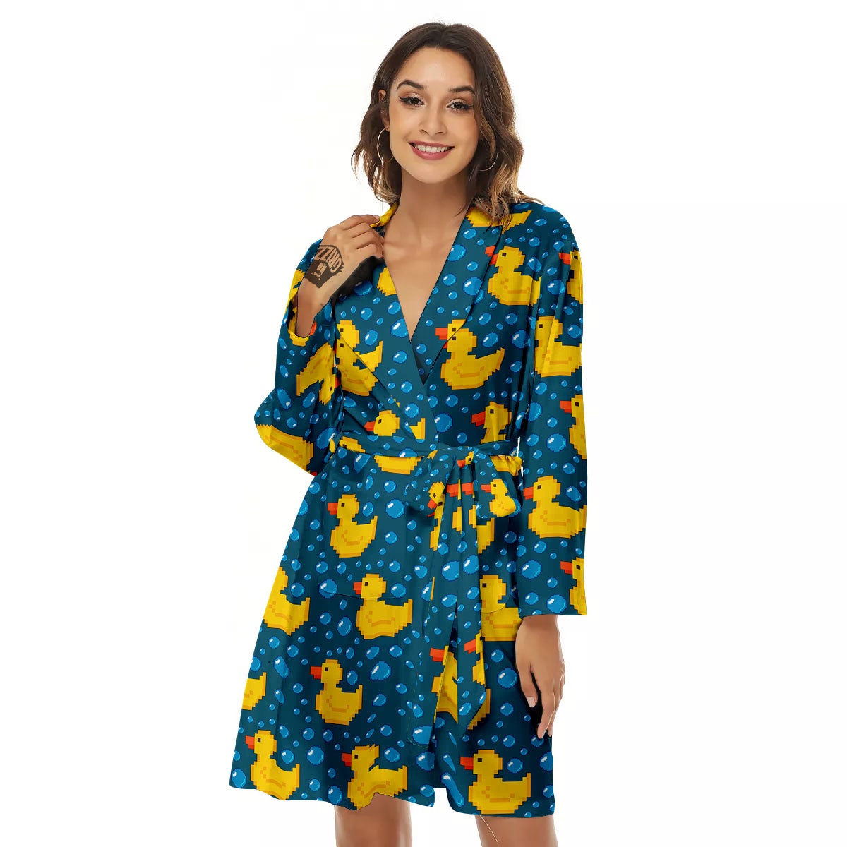 Duck Rubber Pixel Print Pattern Women's Robe-grizzshop