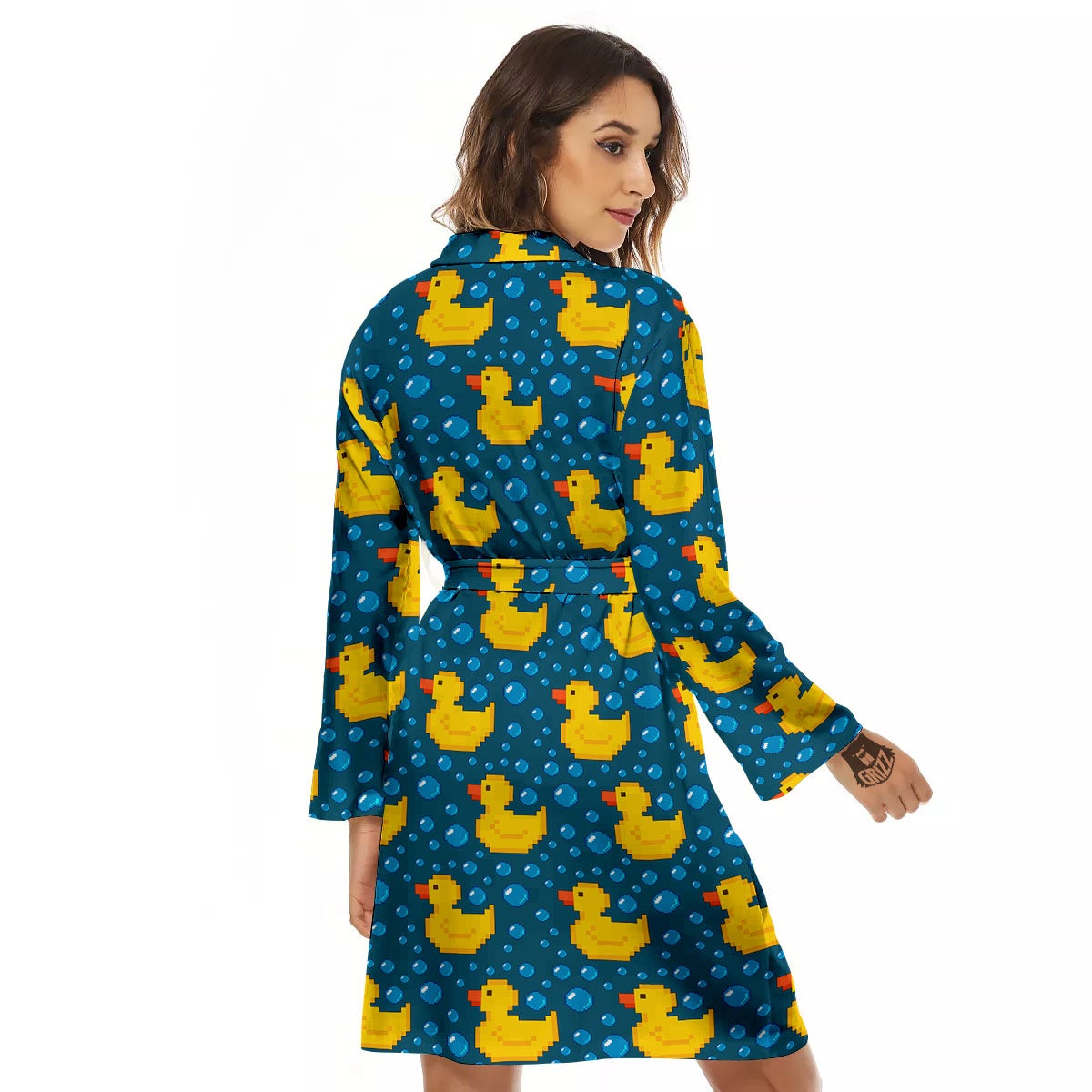 Duck Rubber Pixel Print Pattern Women's Robe-grizzshop