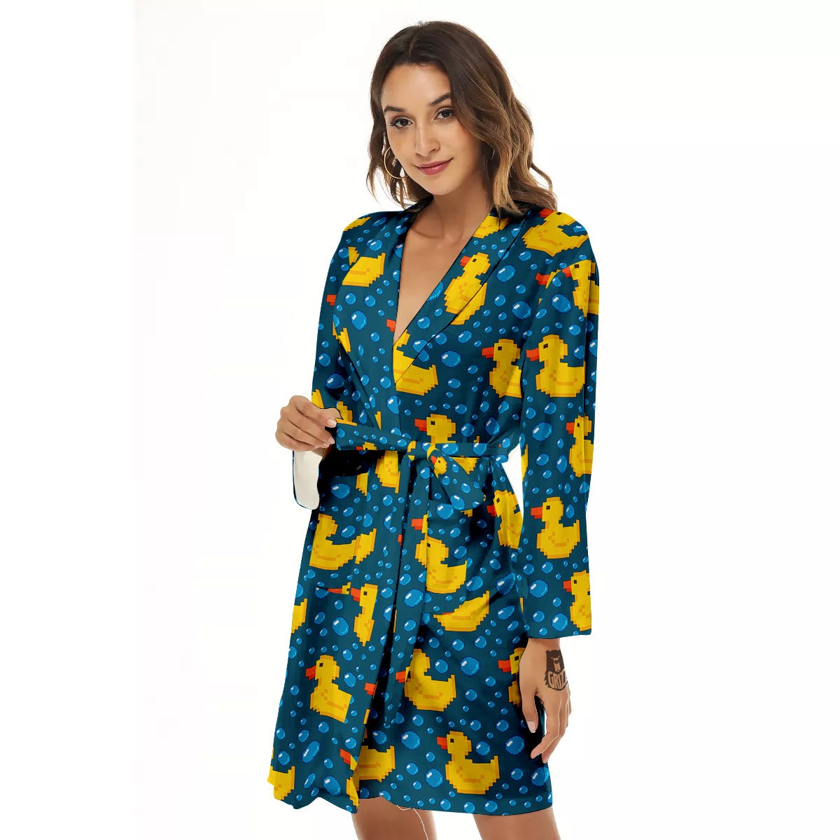 Duck Rubber Pixel Print Pattern Women's Robe-grizzshop