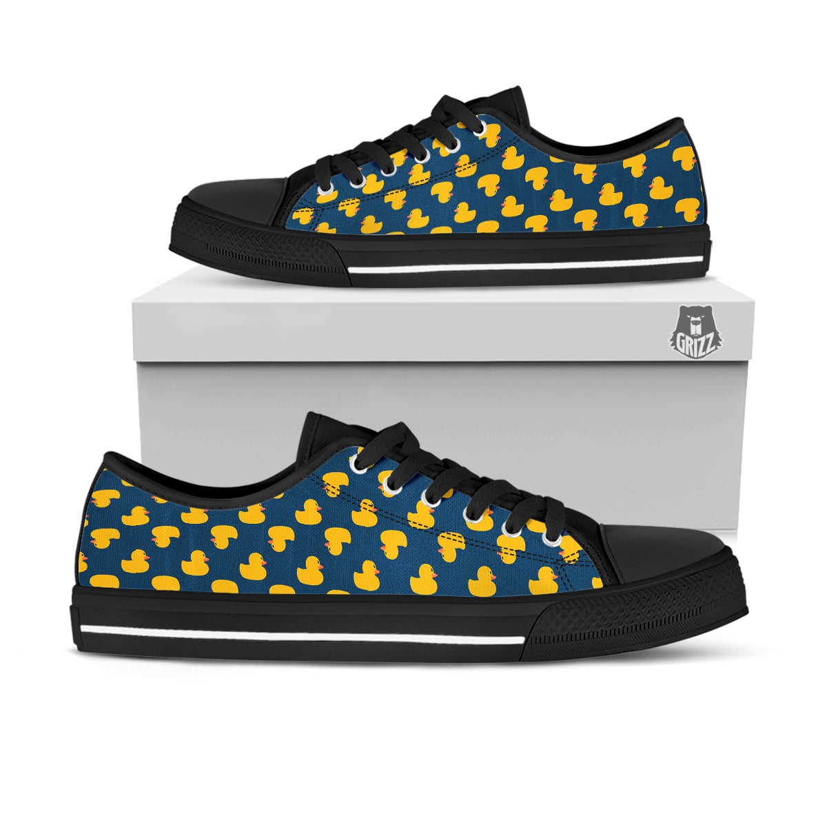 Ducks Rubber Yellow Print Pattern Black Low Top Shoes-grizzshop