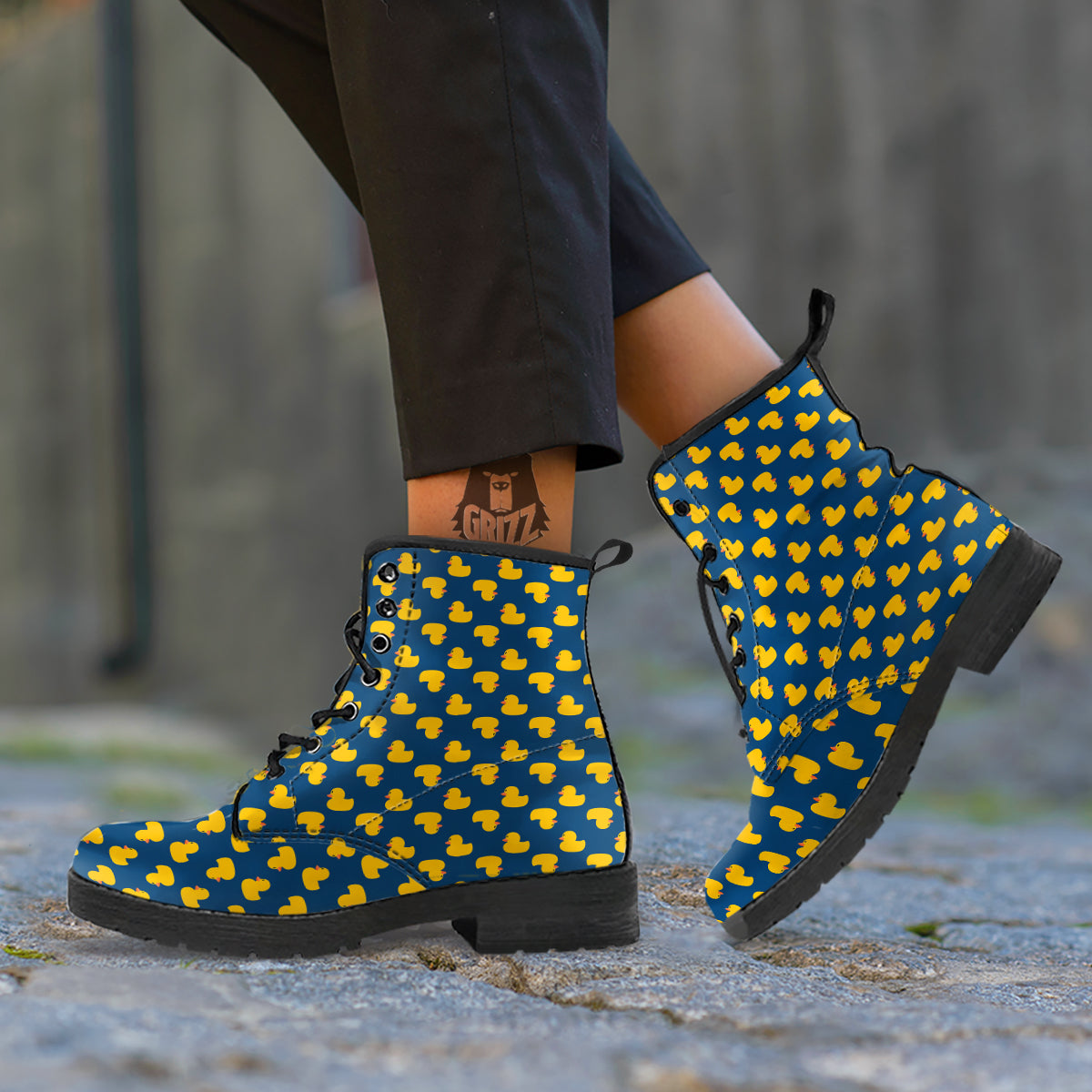 Ducks Rubber Yellow Print Pattern Leather Boots-grizzshop