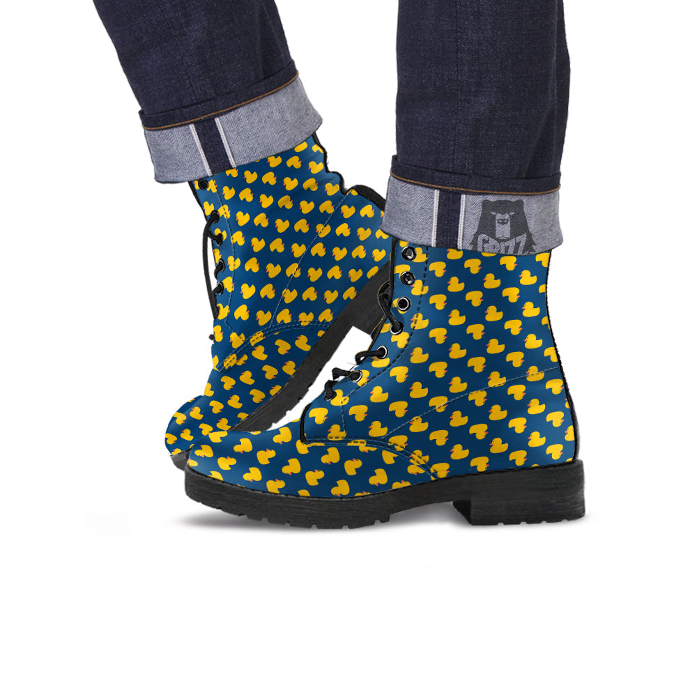 Ducks Rubber Yellow Print Pattern Leather Boots-grizzshop